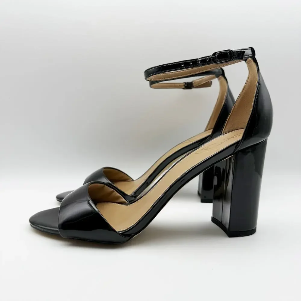 Sam Edelman Womens Robyn Heels Size 10 Wide Black Patent Leather Ankle Strap NIB